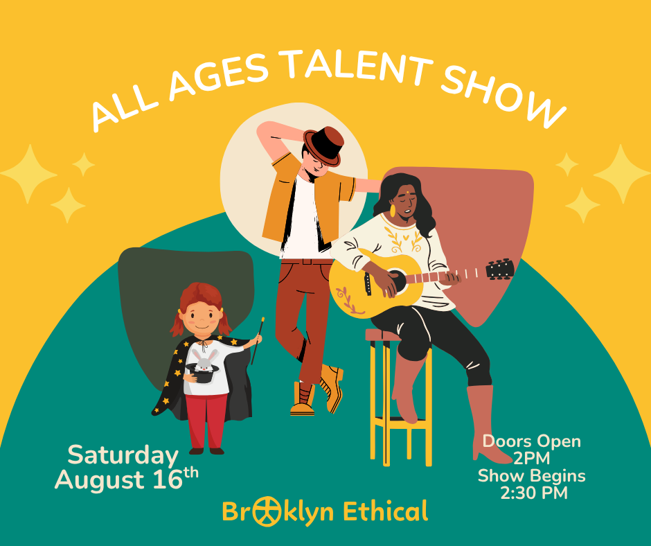 Illustration of a child, man and woman. The child is doing a magic trick, the man is dancing and the woman is playing guitar.